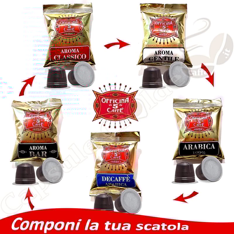 Scatola mista di capsule Officina 5 caffè compatibili Nespresso