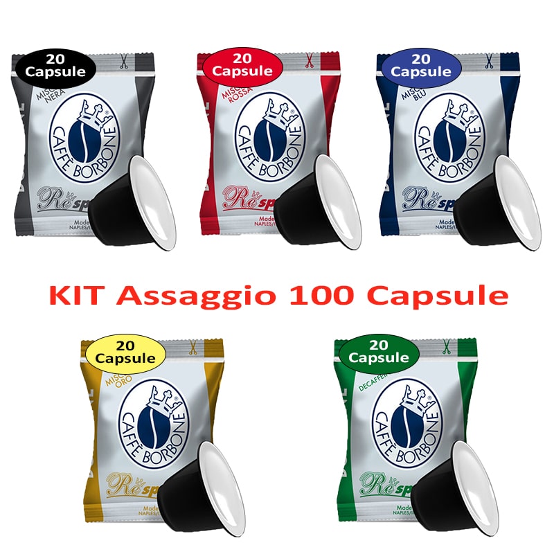 Kit assaggio caffè Borbone 100 capsule compatibili Nespresso