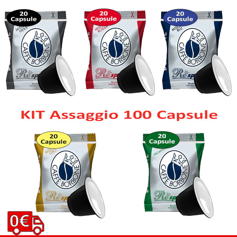 Kit assaggio caffè Borbone 100 capsule Nespresso spedizione gratuita